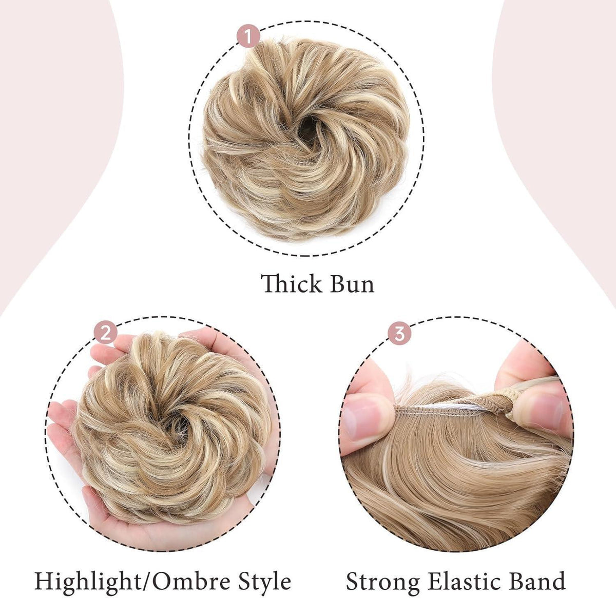 Welliges Haarteil Aschblond & Bleichblond – Voluminöser Dutt