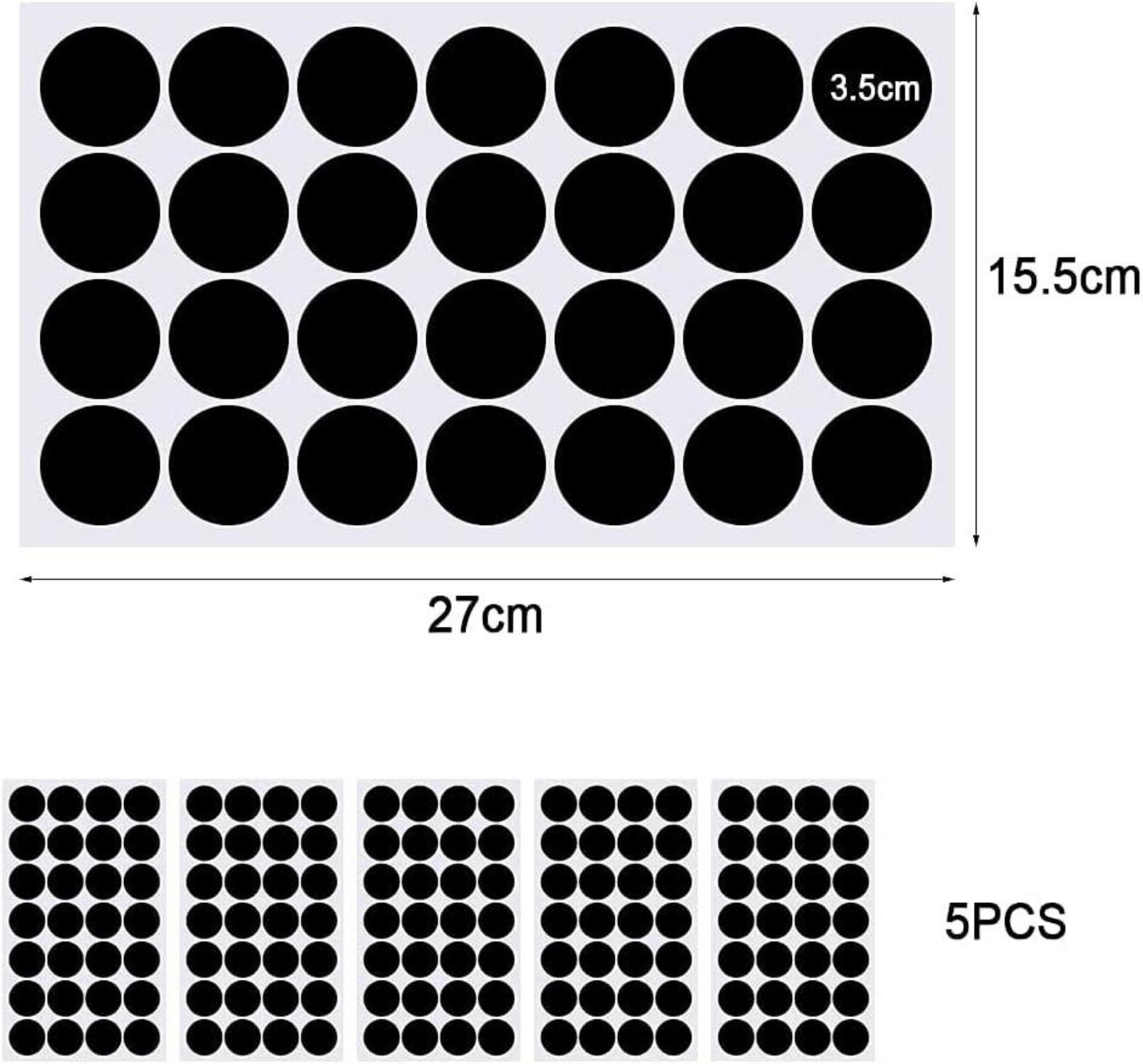 140 Stück Gewürzaufkleber Selbstklebend 3.5cm Rund Schwarz