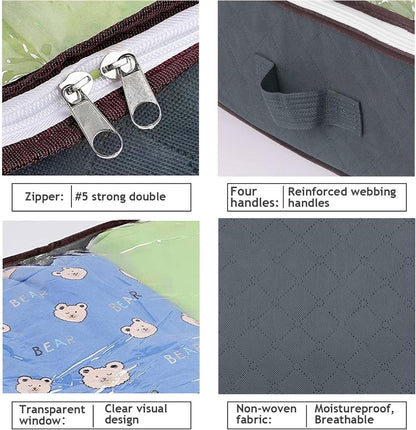 Unterbettkommode 6er Set 90L Aufbewahrungsbox mit Deckel - Faltbarer Organizer für Kleidung & Bettwäsche in Grau