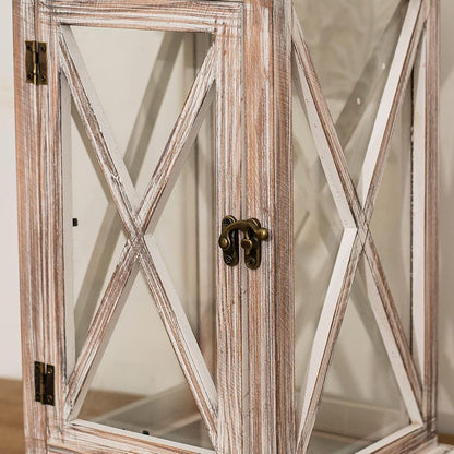 Landhaus Laterne 28cm Holz Glas Vintage Deko Garten