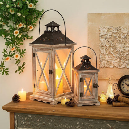 Romadedi Rustikaler Holz-Laterne Kerzenständer Windlicht für Innen und Außen 28cm