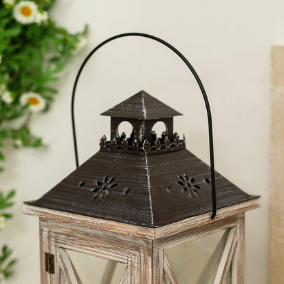 Rustikale Holz Laterne Kerzenständer Windlicht Vintage Landhaus Deko 28cm