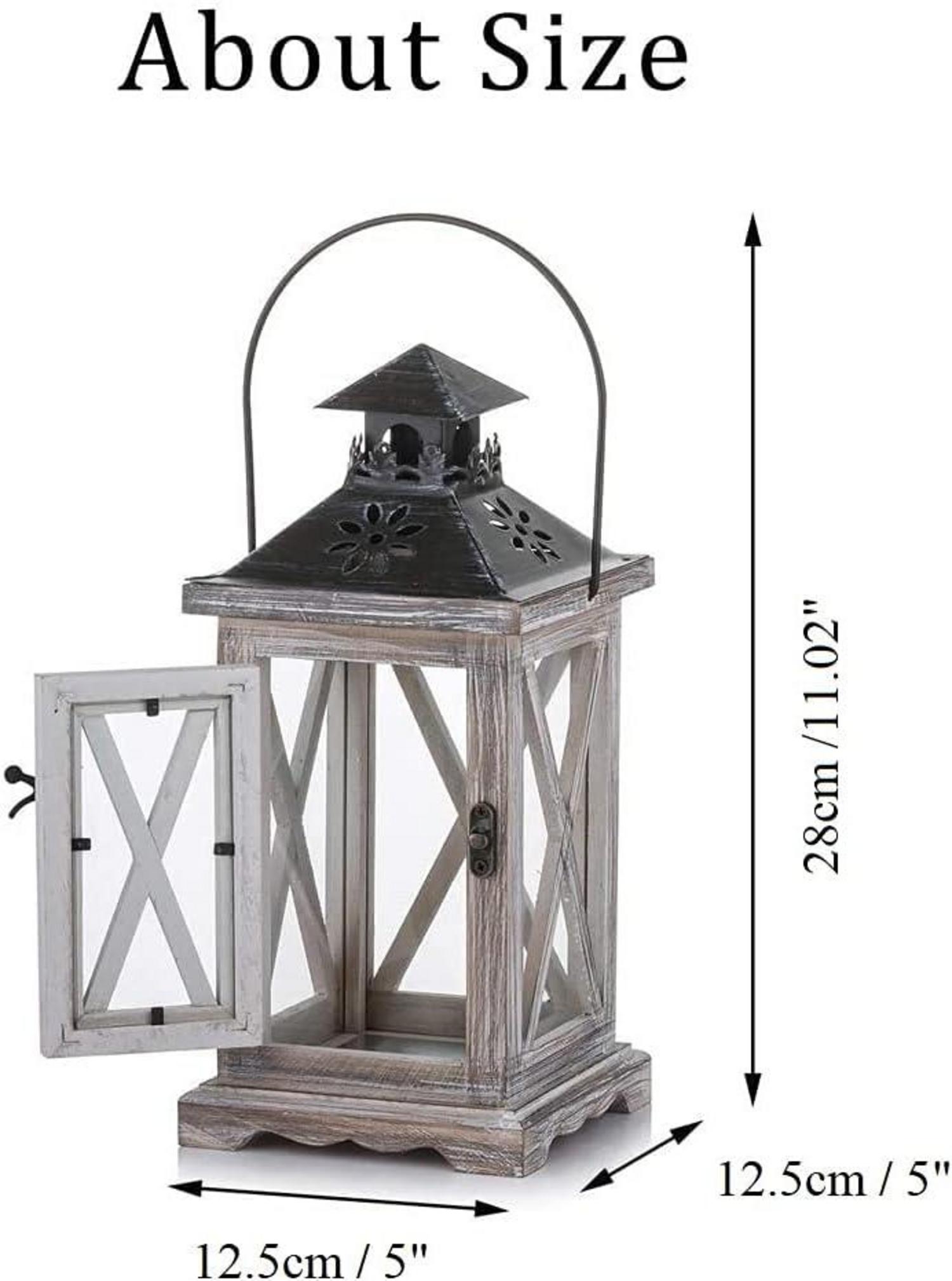 Rustikale Holz Laterne Kerzenständer Windlicht Vintage Landhaus Deko 28cm