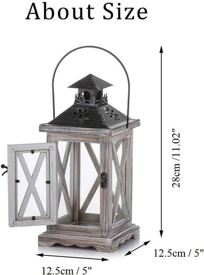 Rustikale Holz Laterne Kerzenständer Windlicht Vintage Landhaus Deko 28cm