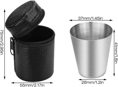 12er-Set Edelstahl Schnapsgläser mit Leder-Tasche