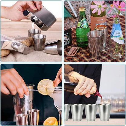 12 Stück Edelstahl Becher Set mit Leder-Tasche - Schnapsgläser Meta