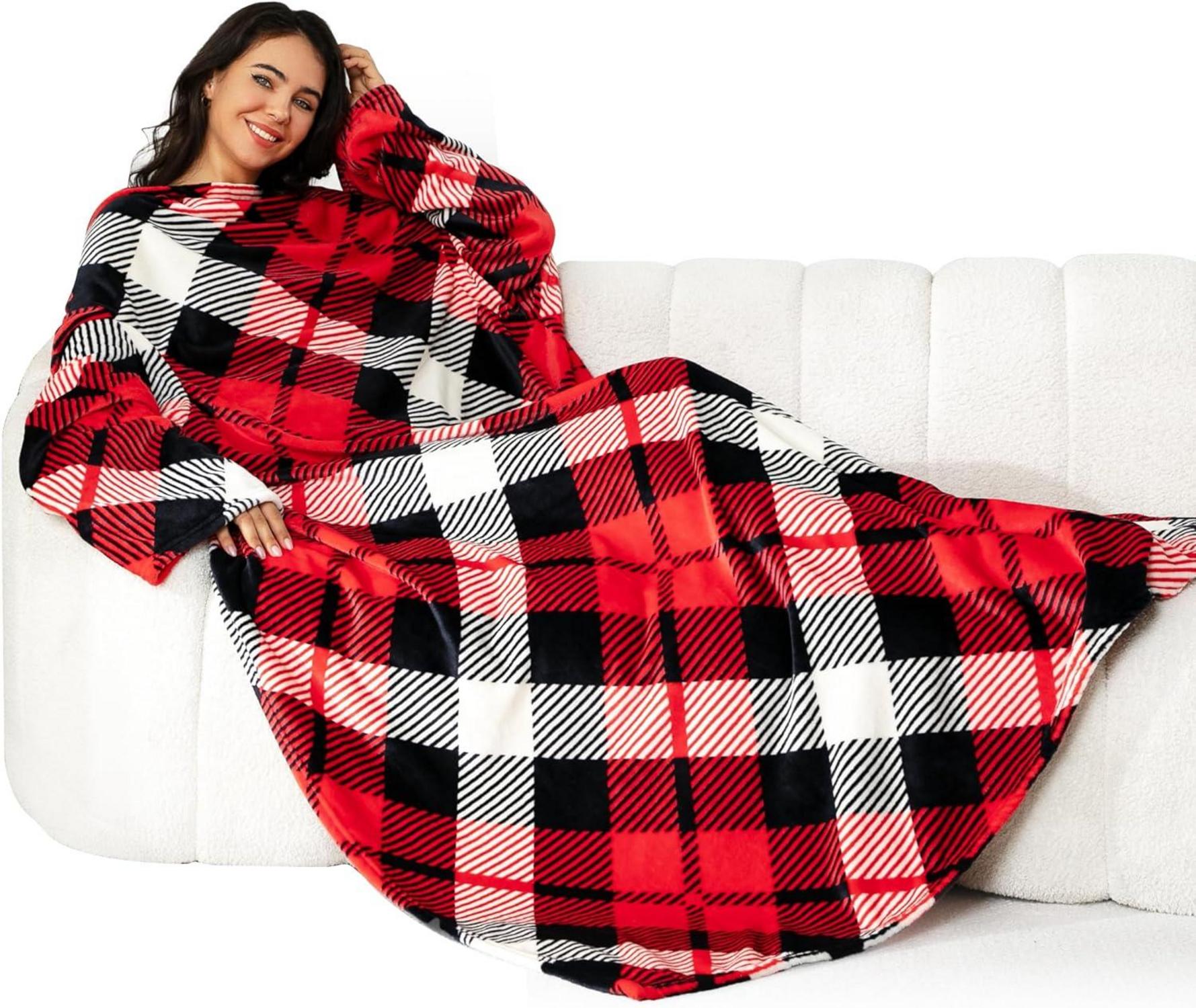 Kuscheldecke mit Ärmeln Flauschig Warm Weich Klettverschluss Sofadecke