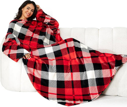 Kuscheldecke mit Ärmeln Flauschig Warm Weich Klettverschluss Sofadecke