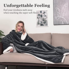 Kuscheldecke Ärmel Tasche Grau 140x180cm Warm Weich Weihnachtsgeschenk