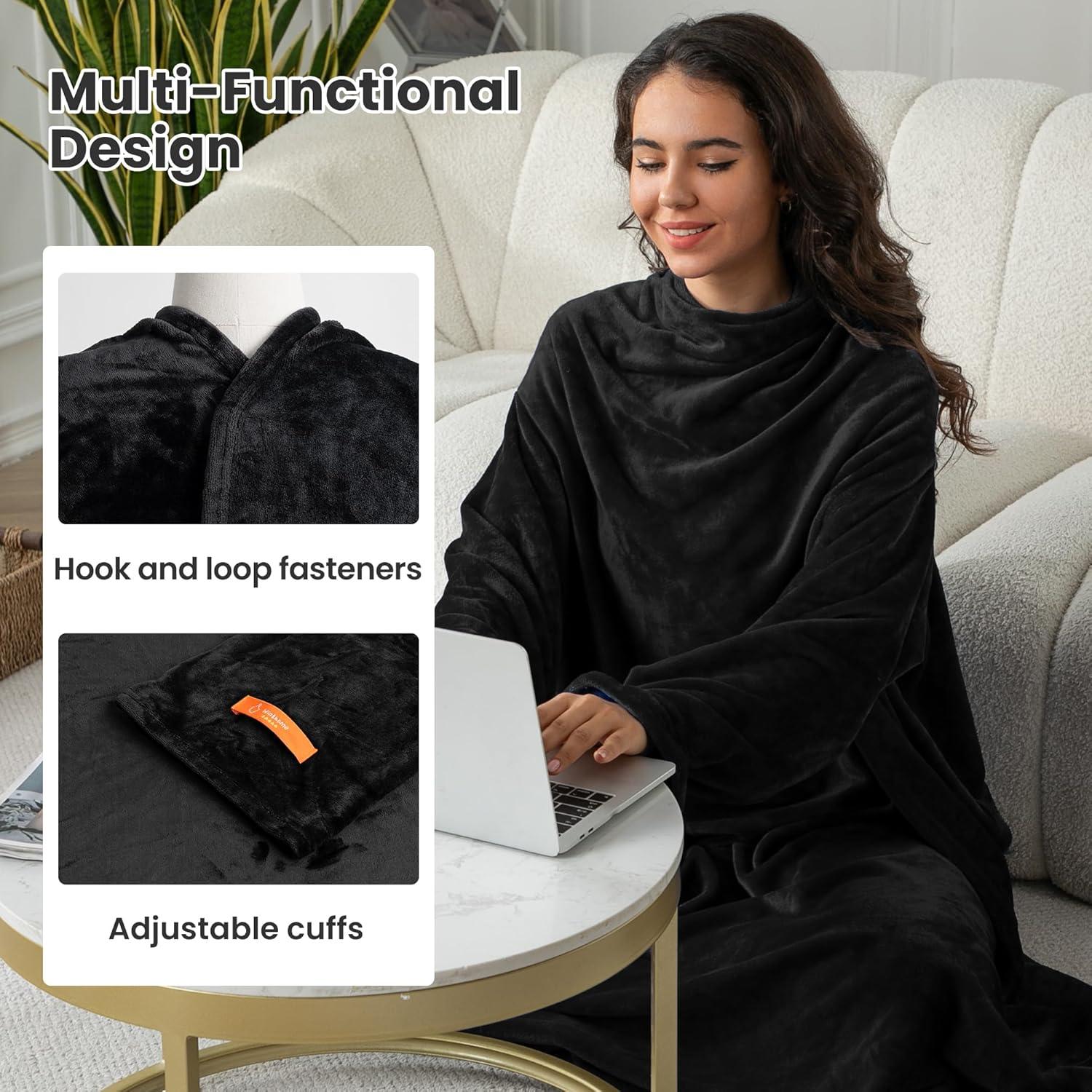 Ärmeldecke Kuscheldecke Decke Weich Warm Flauschig Schwarz 140x170cm