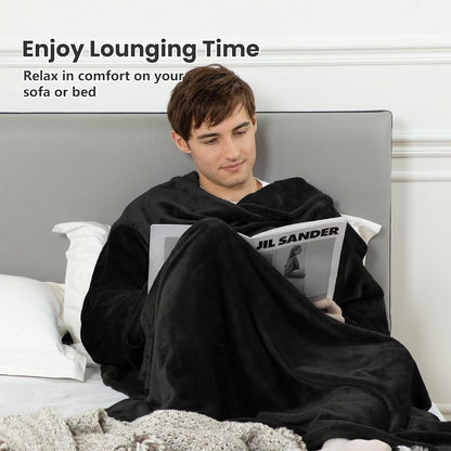 Soft Flauschige Ärmeldecke mit Klettverschluss in Schwarz 140x170cm