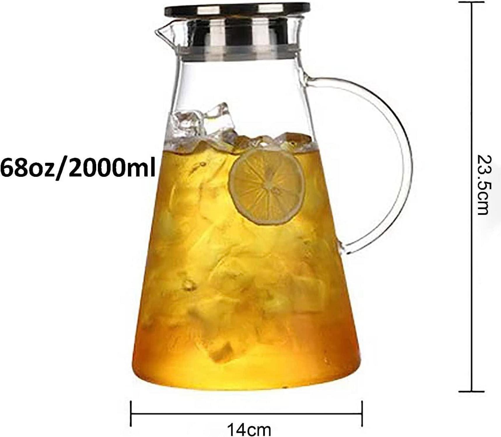 Glaskaraffe 2 Liter mit Edelstahldeckel und