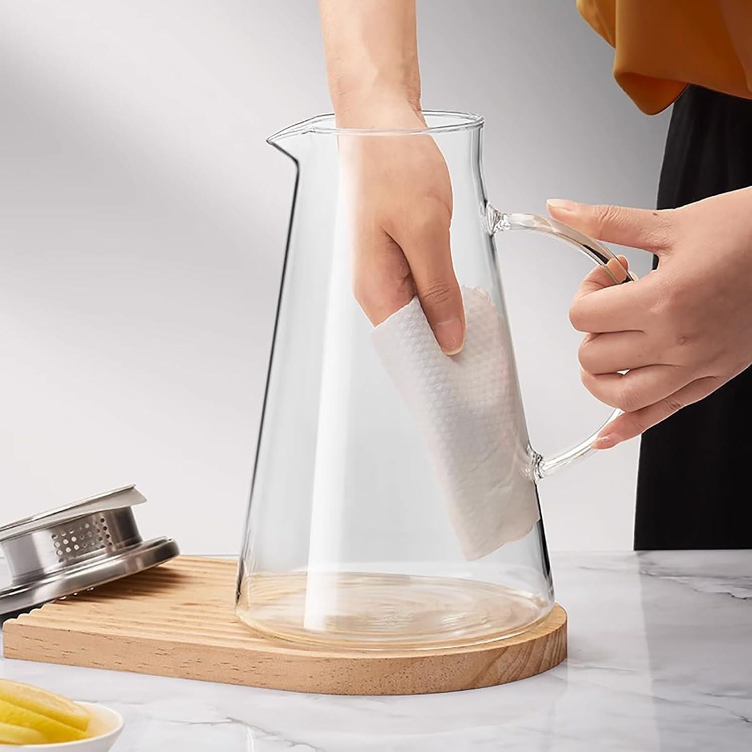 WUWEOT 2 Liter Glaskaraffe mit Edelstahl Deckel & Ausgießer