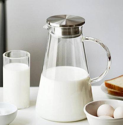 Glaskaraffe 2 Liter mit Edelstahl Ausgießer und Deckel aus