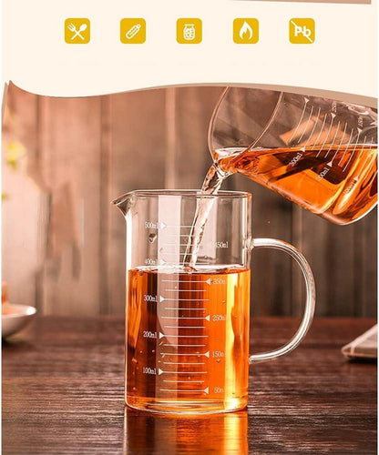 Messbecher Transparent Glas mit Deckel - 1000ml, Mikrowellenfester Temperaturbeständiger Messkanne für Küche und Backen
