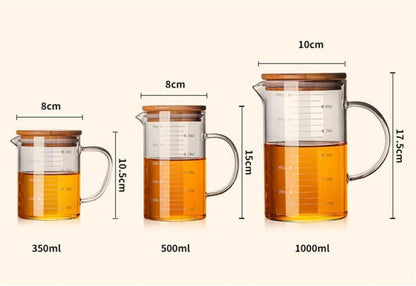 Transparenter Glas Messbecher mit Deckel - 1000ml - Mikrowellen- und