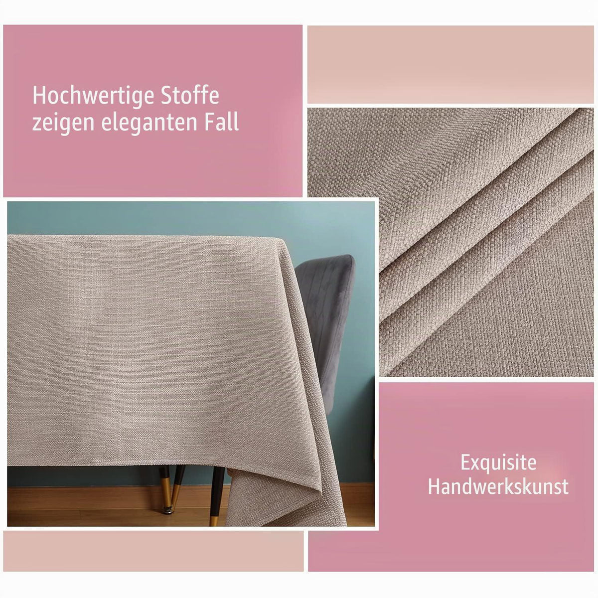 Leinen Tischdecke Beige – 145x300 cm Rechteckig & Abwaschbar