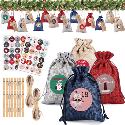 Adventskalender Stoffbeutel 24 Weihnachts-Geschenktüten