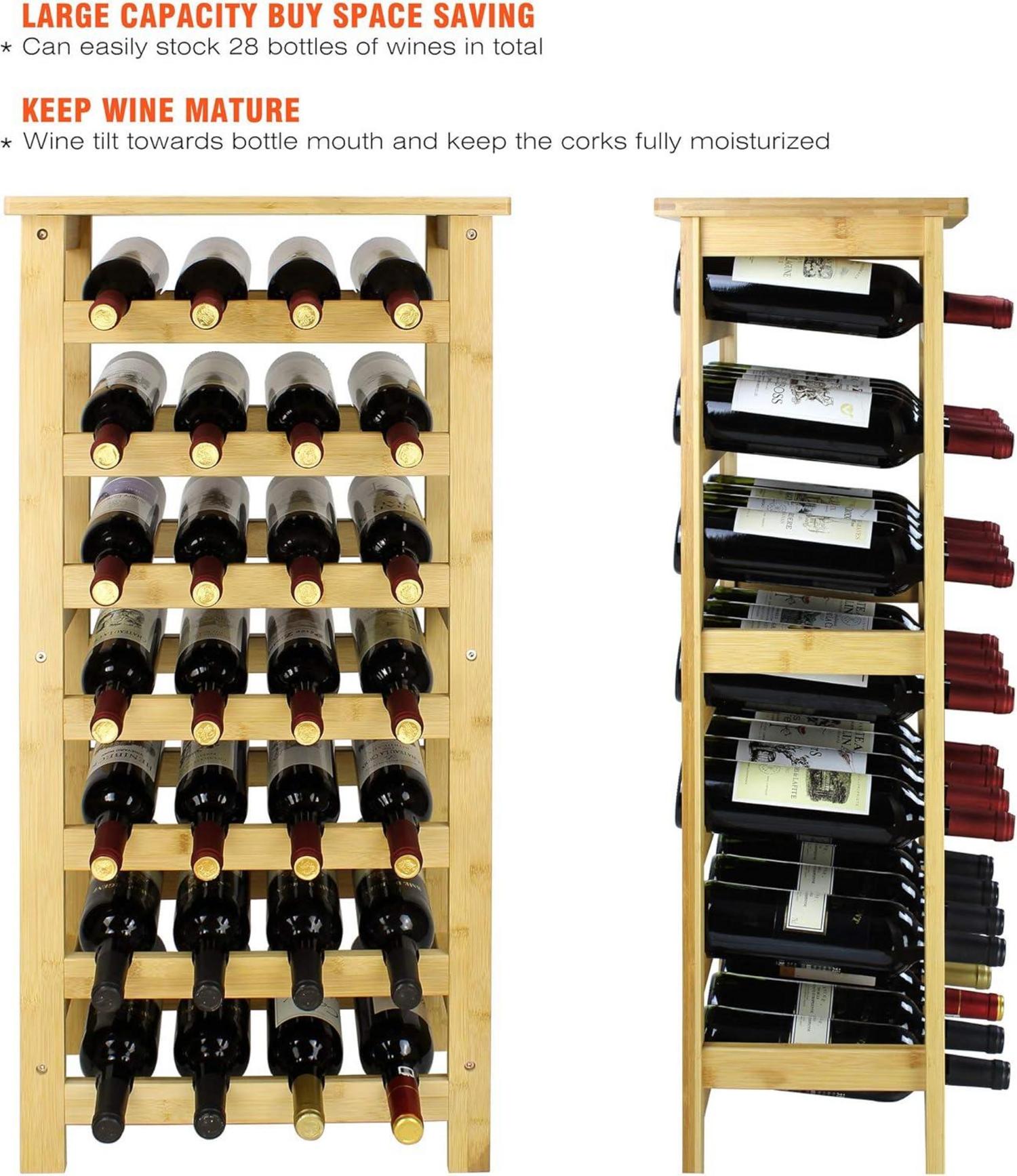 Weinregal Bambus 28 Flaschen 7 Etagen Küche Keller Bar Natural