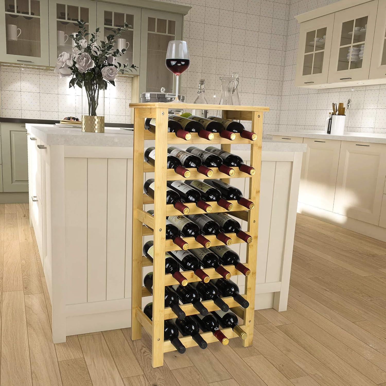 Weinregal Bambus 28 Flaschen 7 Etagen freistehend natürliche Bar