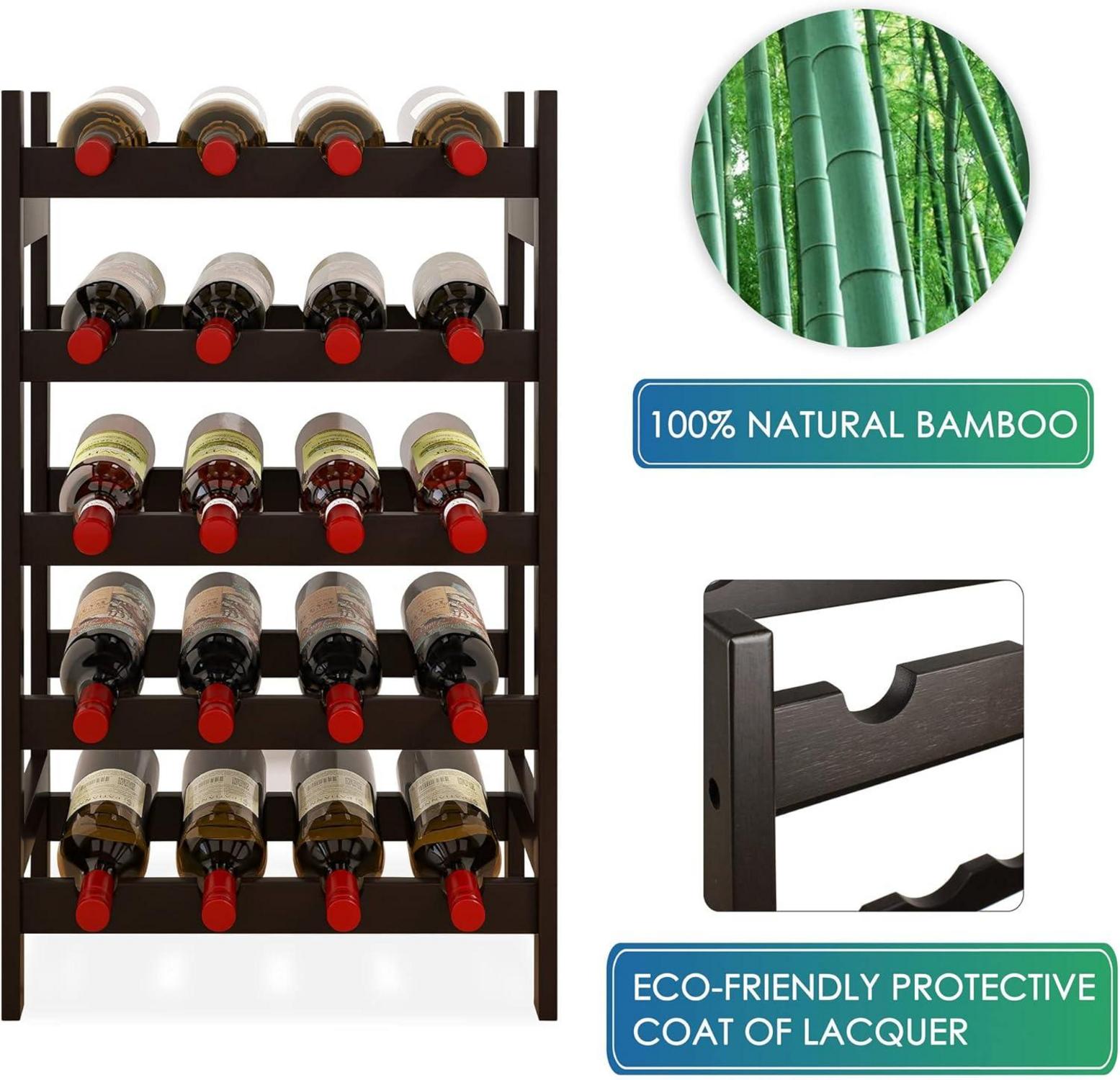 Bambus-Weinregal 20 Flaschen 5-stöckig dunkelbraun Wine Rack Storage Stand Wood Shelf