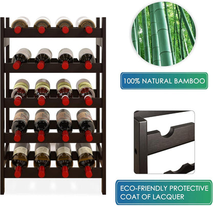 Bambus-Weinregal 20 Flaschen 5-stöckig dunkelbraun Wine Rack Storage Stand Wood Shelf
