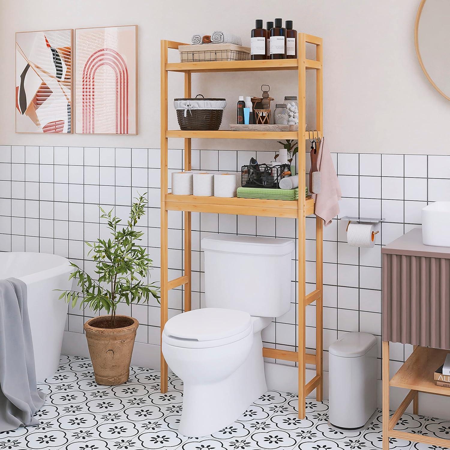 Toilettenregal 3-stöckiges Bambus WC Regal 63x26x170cm Natur