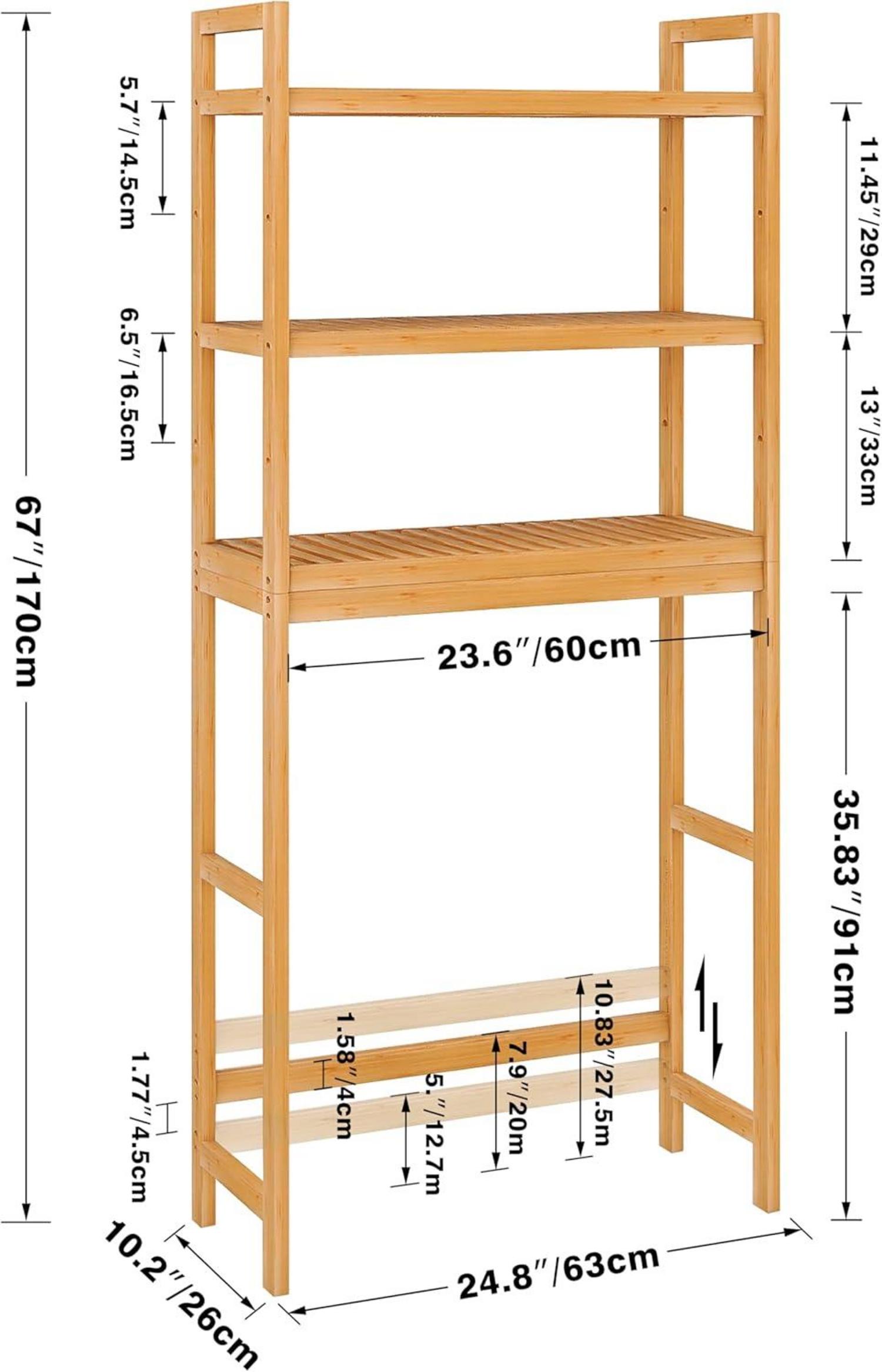 Toilettenregal Bambus 3-stöckiges Verstellbar Platzsparend 63x26x170cm