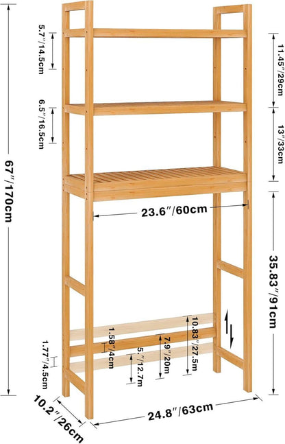 Toilettenregal Bambus 3-stöckiges Verstellbar Platzsparend 63x26x170cm
