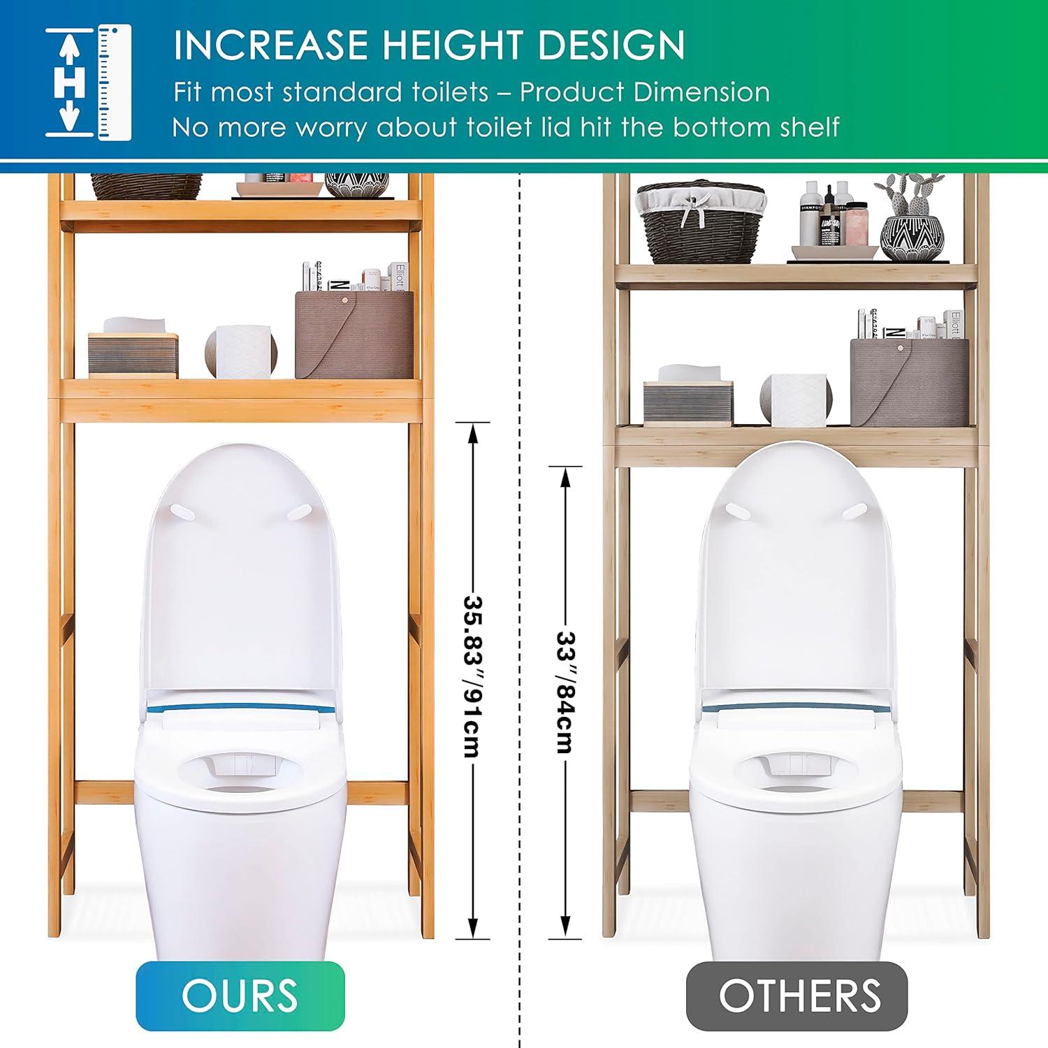 Toilettenregal Bambus 3-stöckig Verstellbar WC Organizer Badregal 63x26x170cm