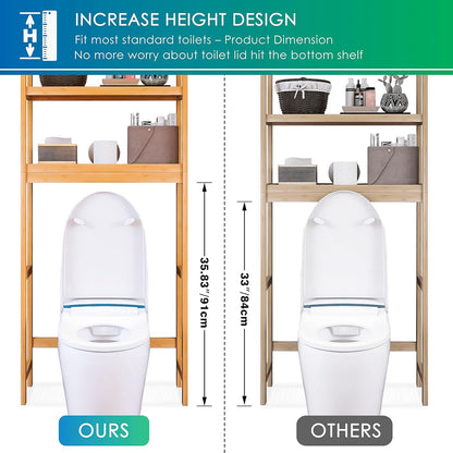 Toilettenregal Bambus 3-stöckig Verstellbar WC Organizer Badregal 63x26x170cm
