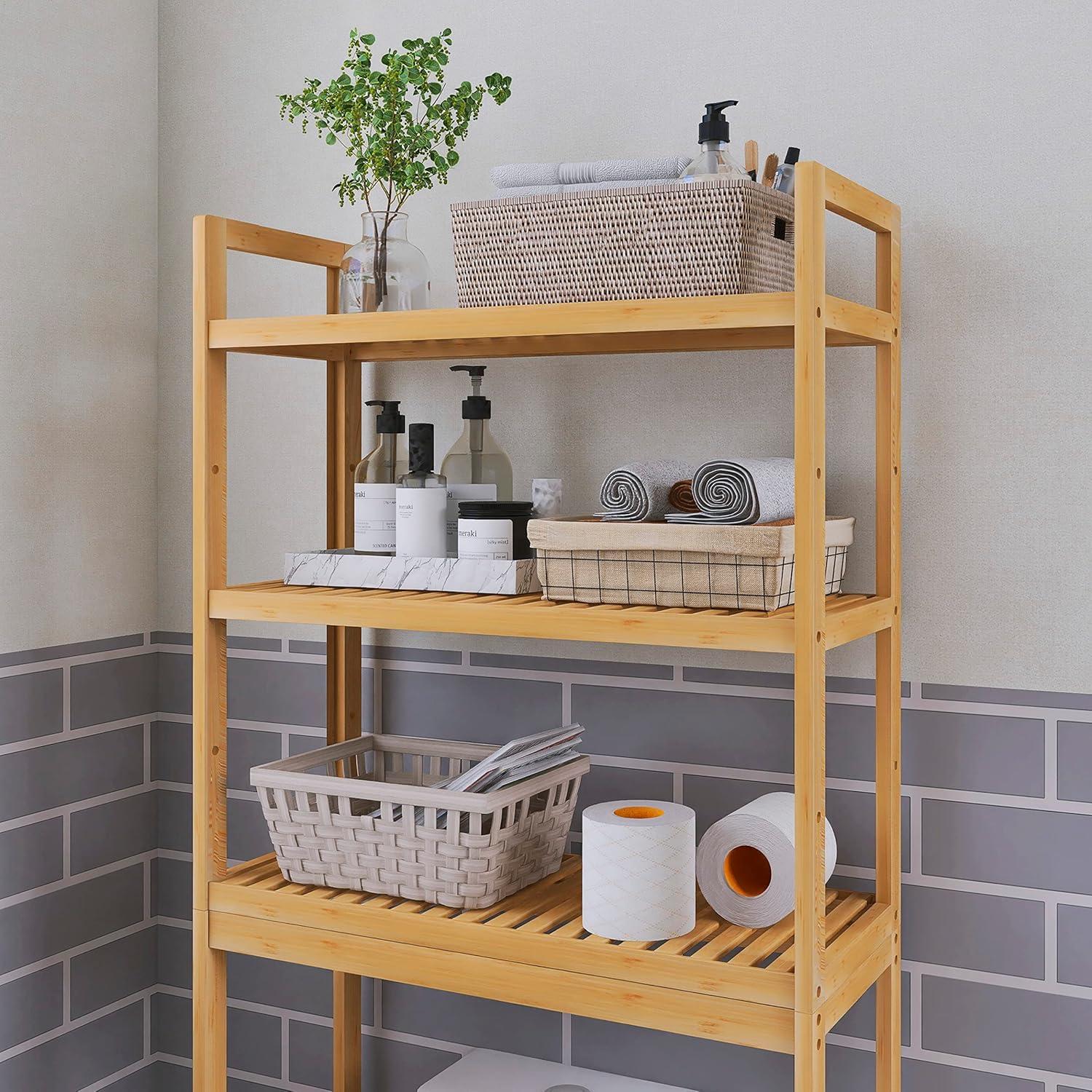 Toilettenregal Bambus 3-stöckig verstellbar platzsparend 63x26x170cm