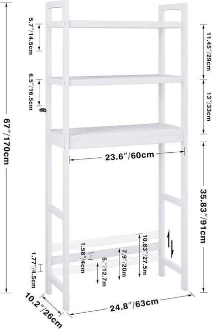 Toilettenregal Bambus Verstellbar Waschmaschinenregal mit 3