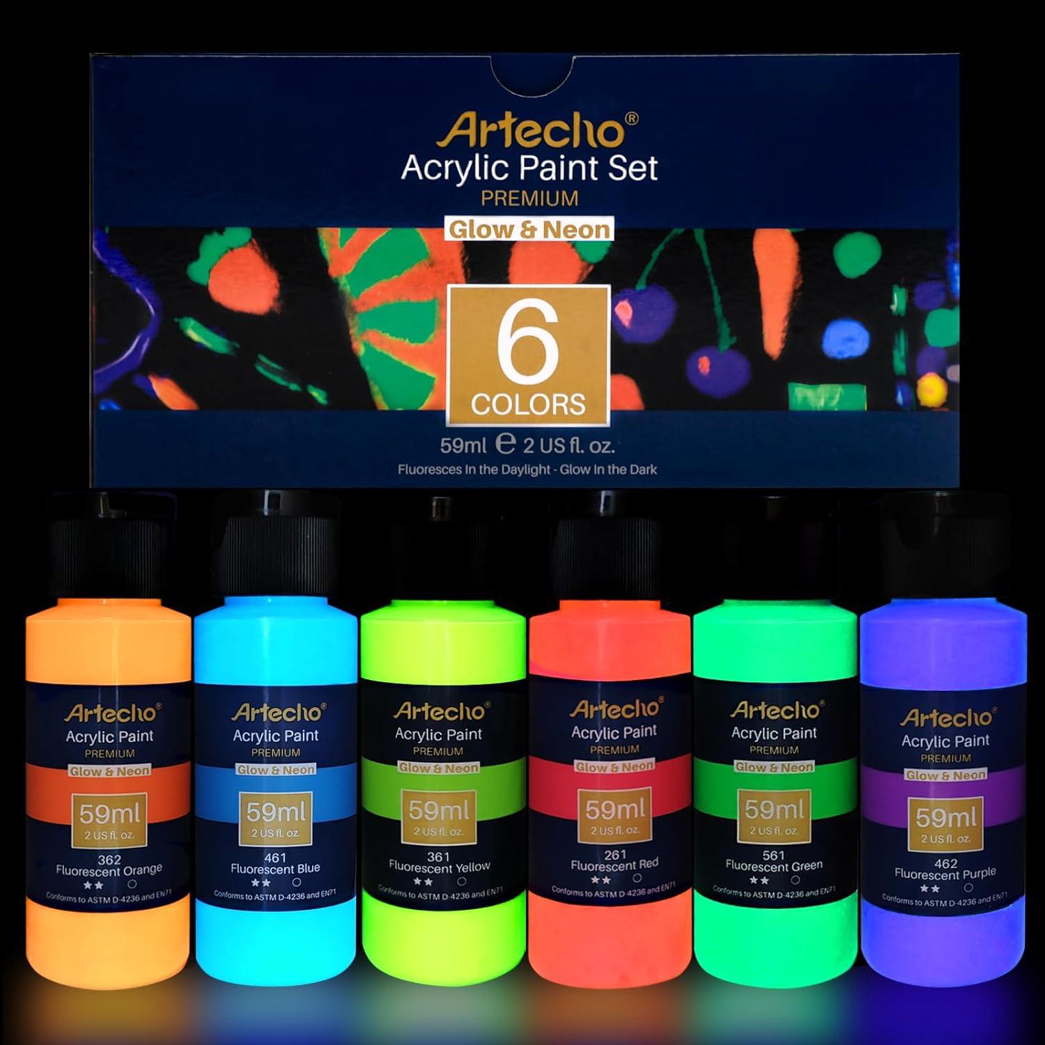 Fluoreszierende Leuchtfarbe Glow in The Dark 6x59 ml für Kunstprojekte