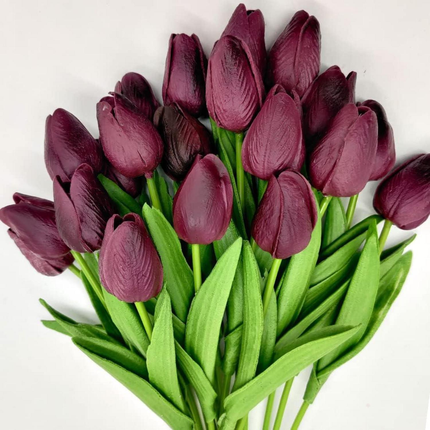Künstliche Tulpen Hochzeitssträuße Blumen PU Tulpen Weinrot 20 Stück