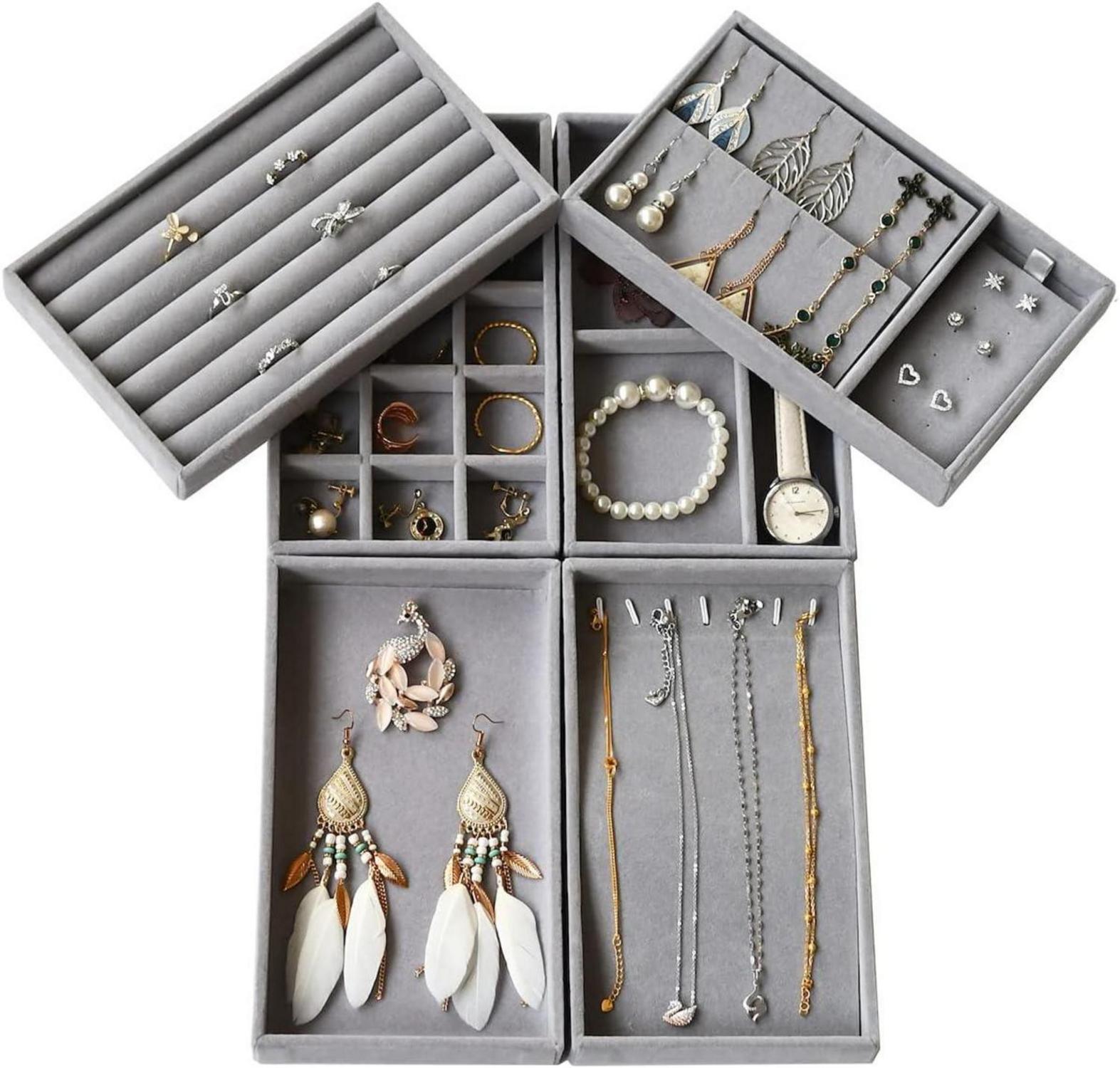 Schmuck Organizer Set Stapelbarer Schmuckbehälter Samt 6er Set