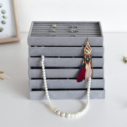Stapelbarer Schmuck Organizer Samt Schublade Ohrring