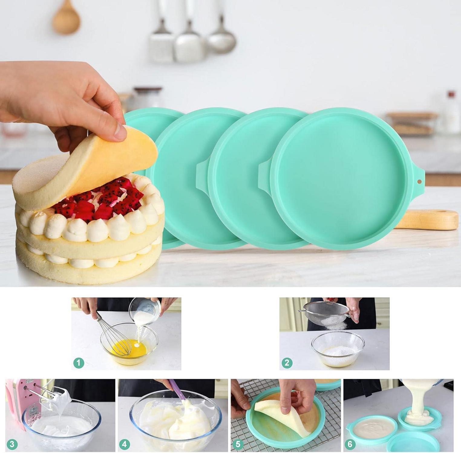 Silikon Schichtkuchen Backformen Set 20 cm Rund 4-teilig