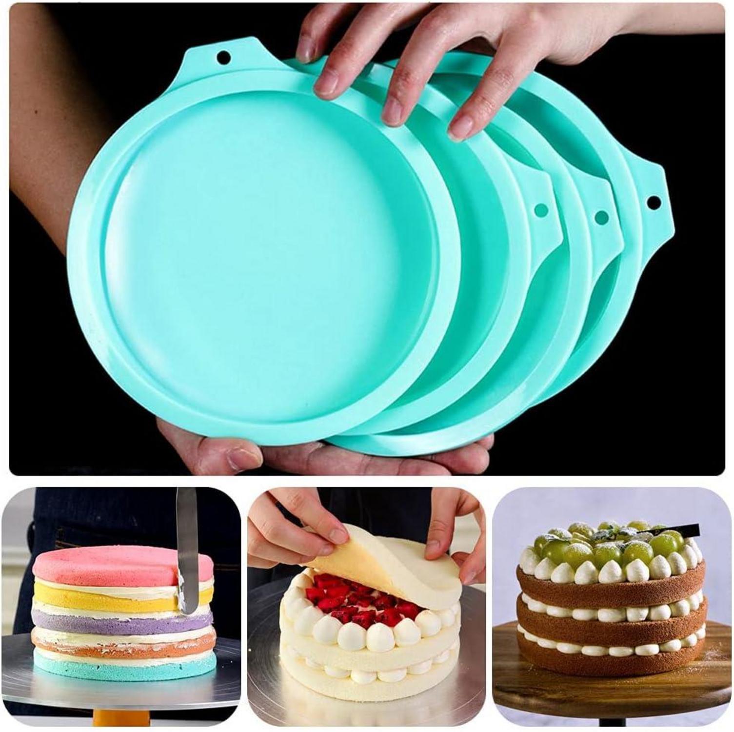 4er Silikon Schichtkuchen Backform Set 20cm mit Backpinsel