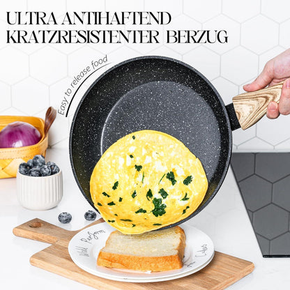 Bratpfanne 28cm mit Deckel, Antihaft Steinpfanne 28CM