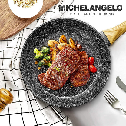 MICHELANGELO Bratpfanne 28cm mit Deckel Antihaft Steinpfanne Induktion