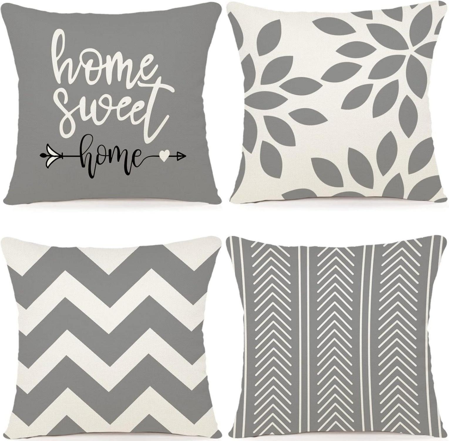 Dekokissenbezug 40x40 Set Leinen Grau für Schlafzimmer Sofa