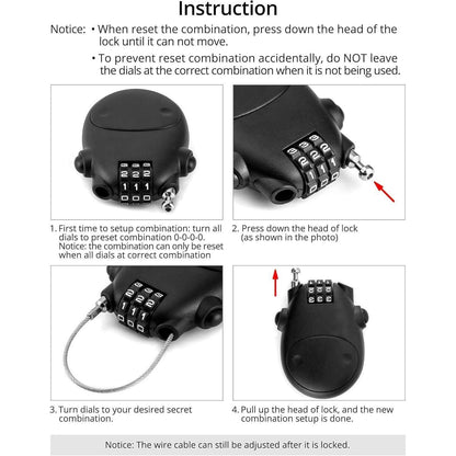 Kabelschloss mit 3 Zahlenscheiben 77cm Stahlseil für