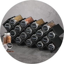 Gewürzregal Bambus 18 Gewürzgläser Labeln Aluminium Schwarz