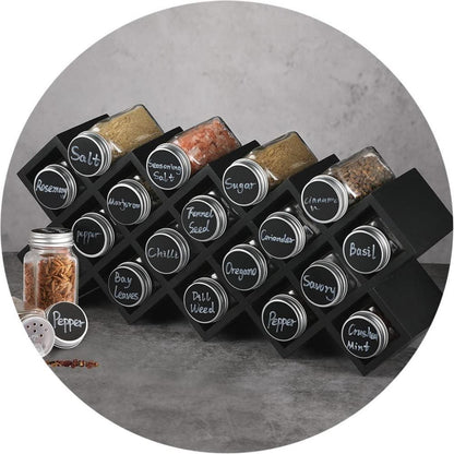 Gewürzregal Bambus 18 Gewürzgläser Labeln Aluminium Schwarz