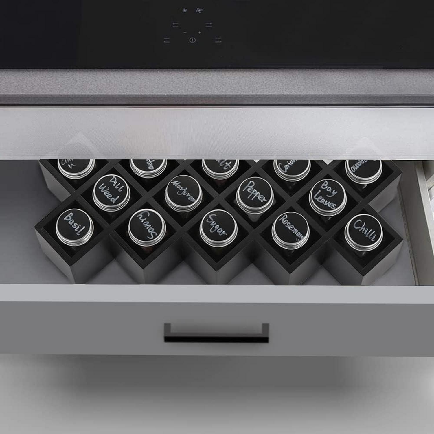 Bambus Gewürzregal mit 18 Gewürzgläsern und Labeln, Aluminium Deckel