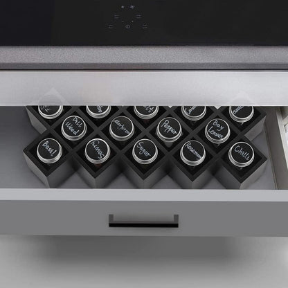 Bambus Gewürzregal mit 18 Gewürzgläsern und Labeln, Aluminium Deckel