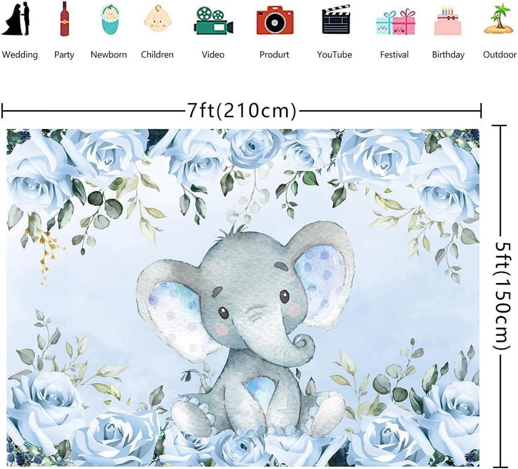 Blauer Elefant Fotografie Hintergrund Babyparty Dekoration 210x150cm