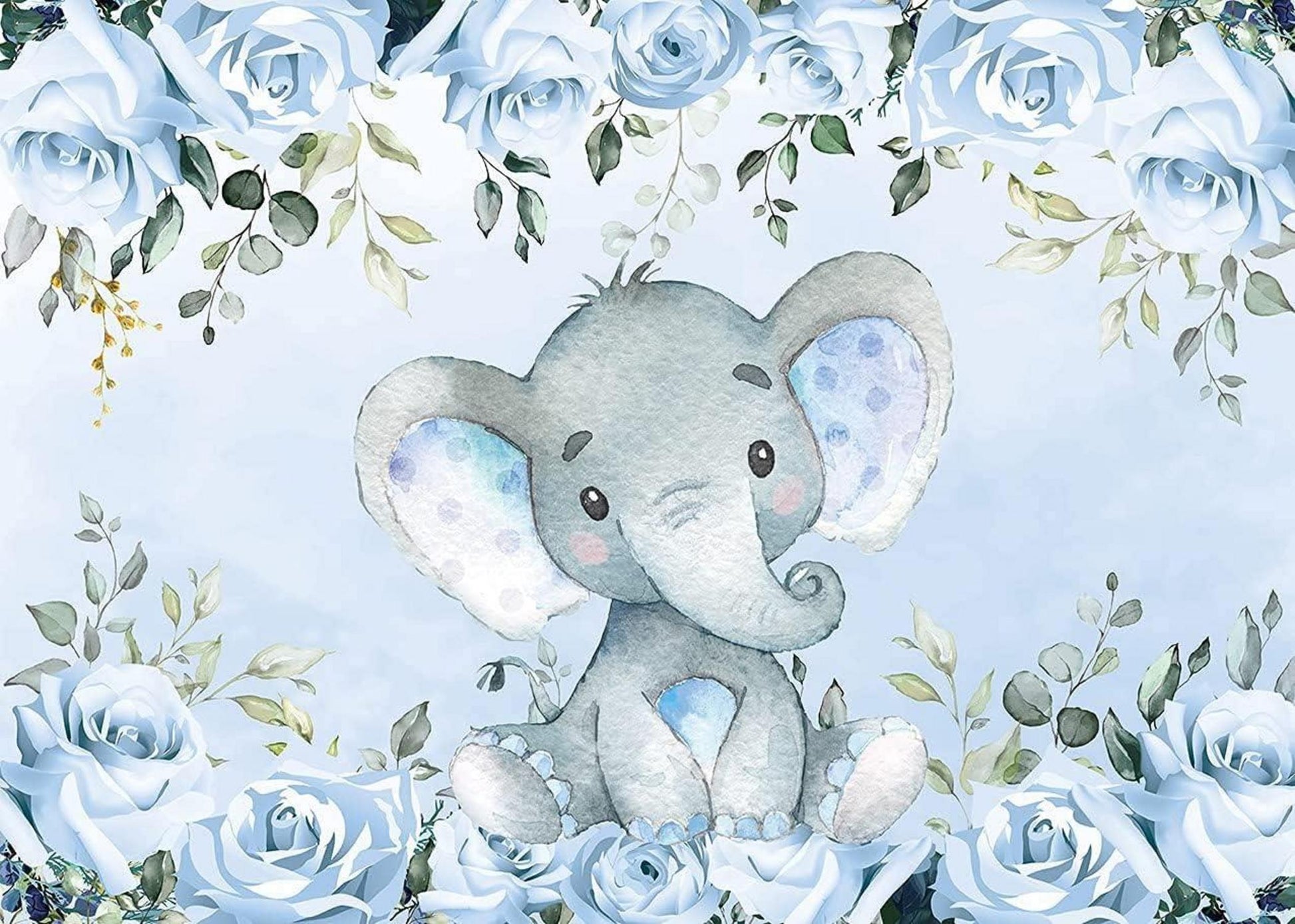 Elefant Fotografie Hintergrund Blau Babyparty Dekoration 2,1 x 1,5 m