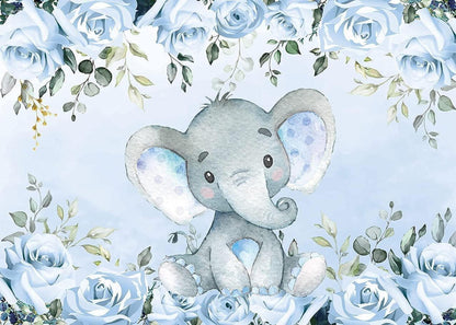 Elefant Fotografie Hintergrund Blau Babyparty Dekoration 2,1 x 1,5 m